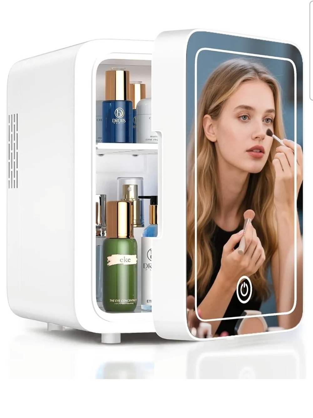 Portable White Beauty Fridge with Mirror Door LED Women Skincare Cooler